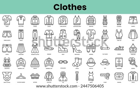 Set of clothes icons. Linear style icon bundle. Vector Illustration