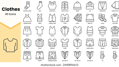 Set of clothes icons. Simple line art style icons pack. Vector illustration