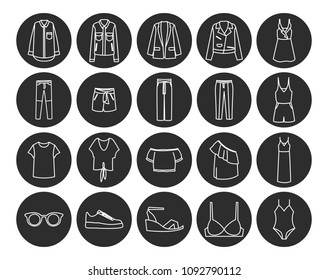 Set of clothes icons, thin line style. 
