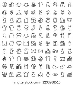 Set of clothes icons, thin line style