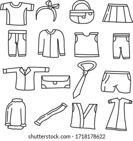 A Set of clothes illustrations suitable for clothing and fashion content with doodle cartoon style