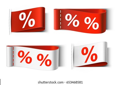 Set of clothes labels with percent. Vector illustration on white background. Ready for your design.