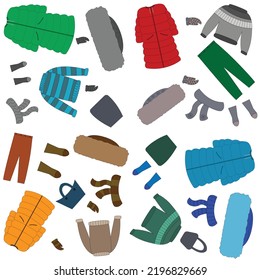 A set of clothes for a little beautiful girl for the winter: jacket, hat, scarf, boots, mittens, skirt, sweater. Outfit for a child in autumn