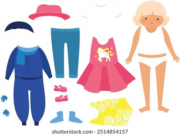 Set of clothes for little girl. Vector illustration in flat style.