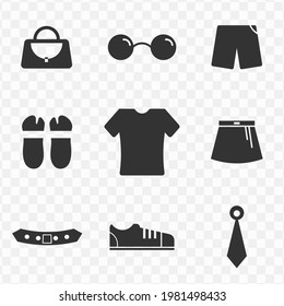 Set of clothes simple vector icons in dark color and transparent background(png). Vector illustration.