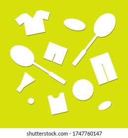 set of clothes and sports equipment for outdoor activities, created in flat on green background, can be used as  an icon for your products design on web