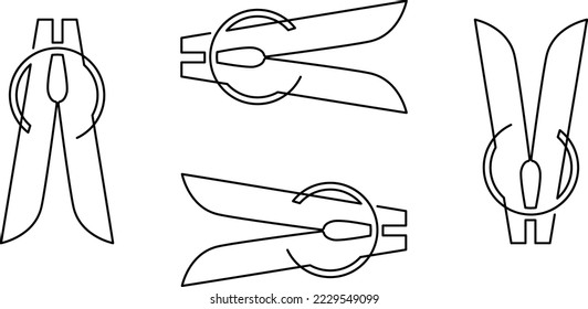 Set of clothespins. Continuous line drawing. Vector illustration