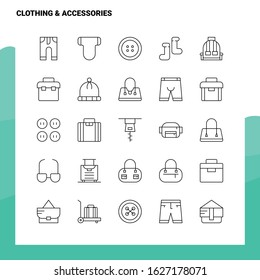 Set of Clothing & Accessories Line Icon set 25 Icons. Vector Minimalism Style Design Black Icons Set. Linear pictogram pack.