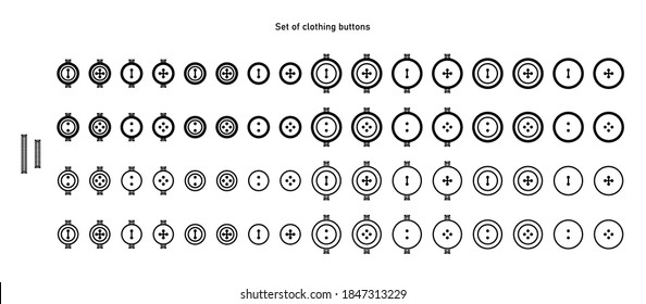 Set Of Clothing Buttons. Collection Of Isolated Technical Drawing Of Sewing Buttons For Design, Illustration Etc.