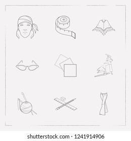 Set of clothing icons line style symbols with cat eye sunglasses, fashion sketch, measuring tape and other icons for your web mobile app logo design.