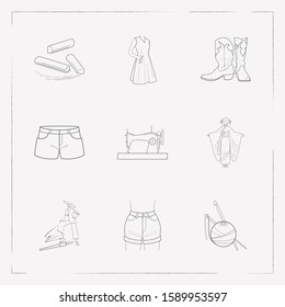 Set of clothing icons line style symbols with shorts, sewing machine, fashion sketch and other icons for your web mobile app logo design.