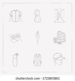 Set of clothing icons line style symbols with cap, model, cardigan and other icons for your web mobile app logo design.