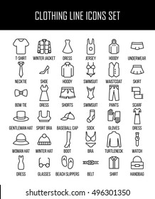 Set of clothing icons in modern thin line style. High quality black outline shirt and dress symbols for web site design and mobile apps. Simple linear accessories pictograms on a white background.