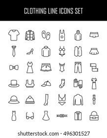 Set of clothing icons in modern thin line style. High quality black outline shirt and dress symbols for web site design and mobile apps. Simple linear accessories pictograms on a white background.