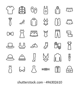 Set of clothing icons in modern thin line style. High quality black outline shirt and dress symbols for web site design and mobile apps. Simple linear accessories pictograms on a white background.