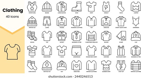 Set of clothing icons. Simple line art style icons pack. Vector illustration