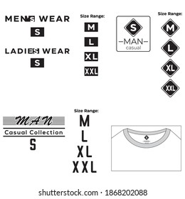  Set of clothing labels.Back neck print. Inner and branding label.