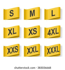 Set of Clothing Size Labels, Black Text on Yellow