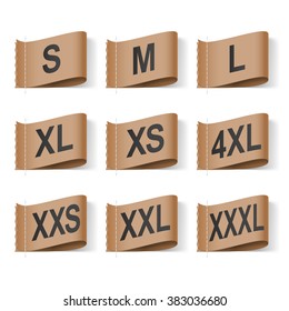 Set of Clothing Size Labels, Black Text on Brown