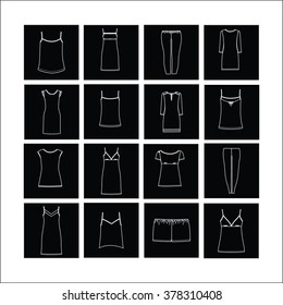 

Set of clothing for women . homewear . top . pants. shorts. jumper. nightdress. dress. shirt . pajamas.