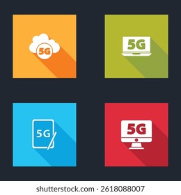 Set Cloud 5G network, Laptop with, Graphic tablet and Monitor icon. Vector