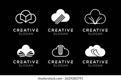 Set of Cloud Book logo design templates. Modern isolated Cloud and Book symbols for education and technology