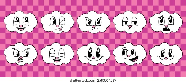 Set of cloud cartoon character emoticon vector illustration