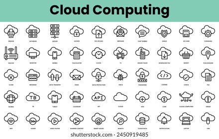 Set of cloud computing icons. Linear style icon bundle. Vector Illustration