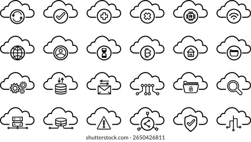 Set of Cloud Computing Icons Representing Technology and Data Integration