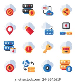 Set of Cloud and Data Server Flat Icons 

