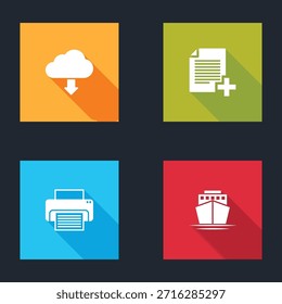 Definir download da nuvem, Adicionar novo arquivo, Impressora e ícone Enviar. Vetor