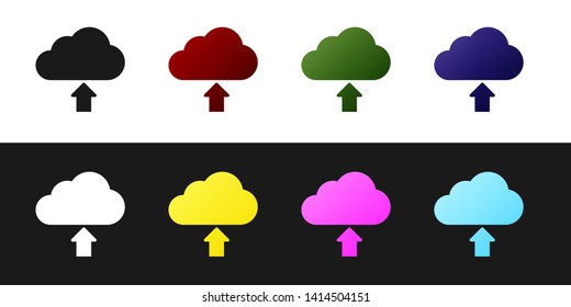 Set Cloud download icon isolated on black and white background. Vector Illustration