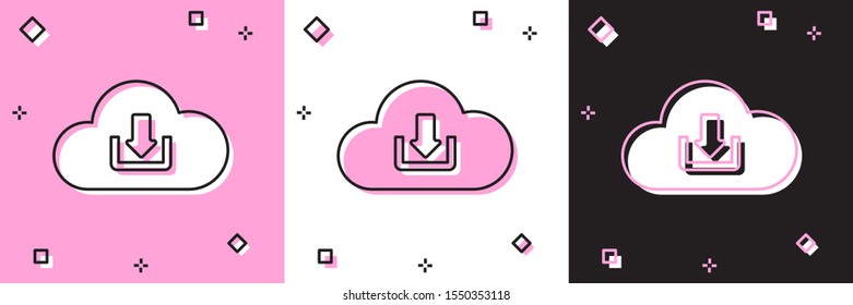 Set Cloud download icon isolated on pink and white, black background.  Vector Illustration