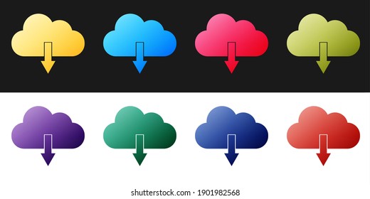 Set Cloud download icon isolated on black and white background. Vector.