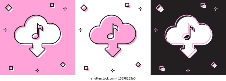 Set Cloud download music icon isolated on pink and white, black background. Music streaming service, sound cloud computing, online media streaming, audio wave.  Vector Illustration