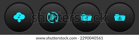 Set Cloud download music, Refund money, Share folder and Folder upload icon. Vector
