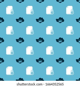 Set Cloud download and upload and Document and lock on seamless pattern. Vector