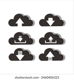 Set cloud download and upload icons. Flat sign for mobile and web design. Cloud with arrow up and down simple outline and filled sign - vector