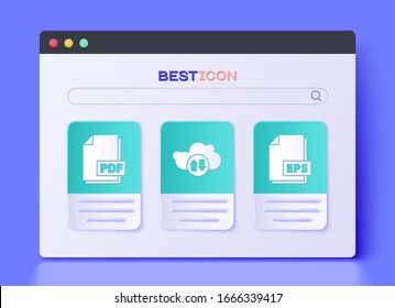 Legen Sie Cloud-Download und -Upload, PDF-Datei und EPS-Dateidokument-Symbol fest. Vektorillustration