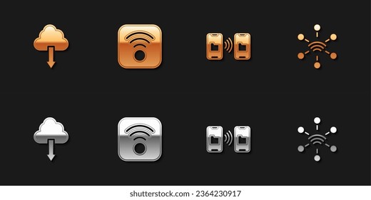 Set Cloud download, Wi-Fi wireless internet, Data transfer and storage and Network icon. Vector
