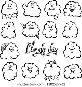The set of cloud emoticons. Autumn mood. The illustration isolated on white background.