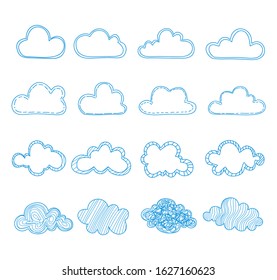 Set of cloud hand drawn on white background.