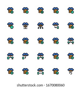 Set of Cloud Hosting, Server Storage filled style icon - vector