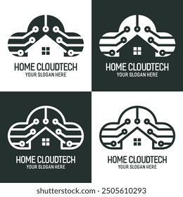 SET CLOUD AND HOUSE CONCEPT LOGO DESIGN TECH ABSTRACK LINE ART VECTOR