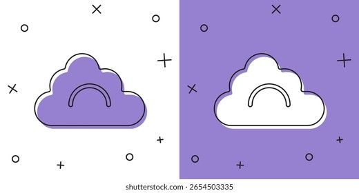 Defina o ícone Nuvem isolado no fundo branco e roxo.  Vetor