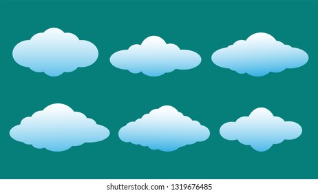 Set of Cloud icon, symbol illustration. Cloud illustration template for website, landing page, logo, banner, background. Cloud vector illustration in flat style design isolated on blue background. 
