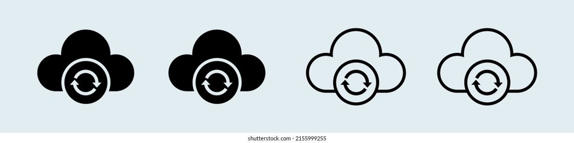 Set of cloud icon with sync symbol in black and white colors. Vector illustration.