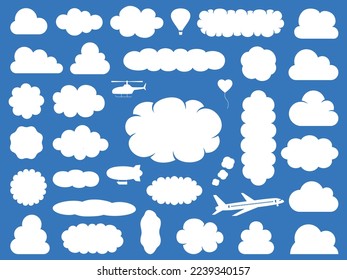 Set of Cloud Icons. Abstract white cloudy set isolated on blue background. Vector illustration.