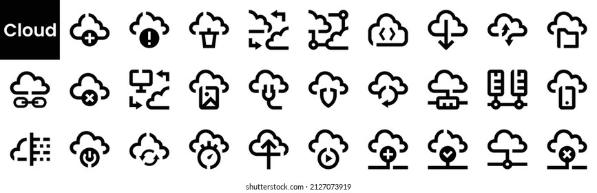 Set of cloud Icons. Black flat icon collection isolated on white Background