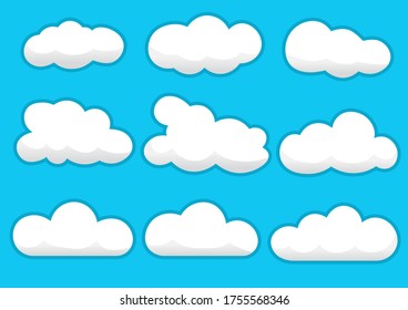 Set of Cloud Icons. Blue sky background.  Vector illustration.
